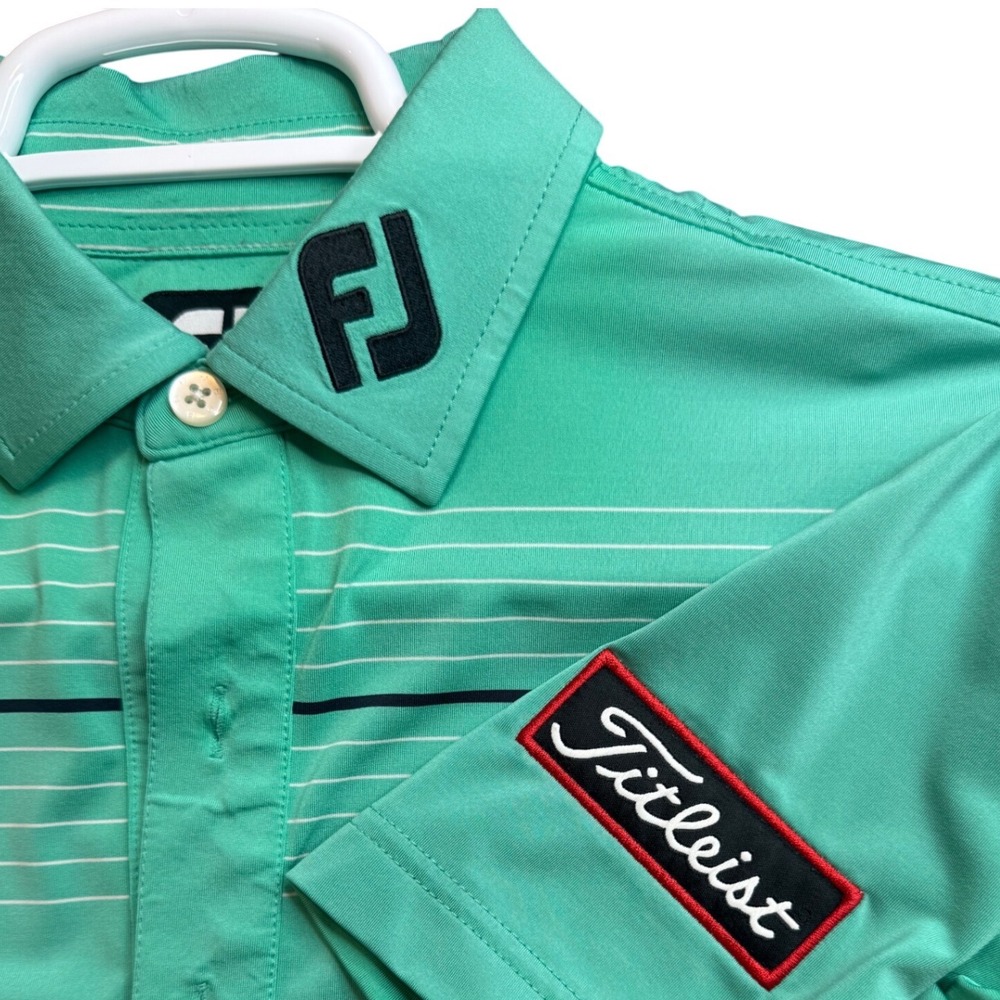 FootJoy Titleist Men Large Green Striped Short Sleeve Golf Polo Shirt FJ Logo